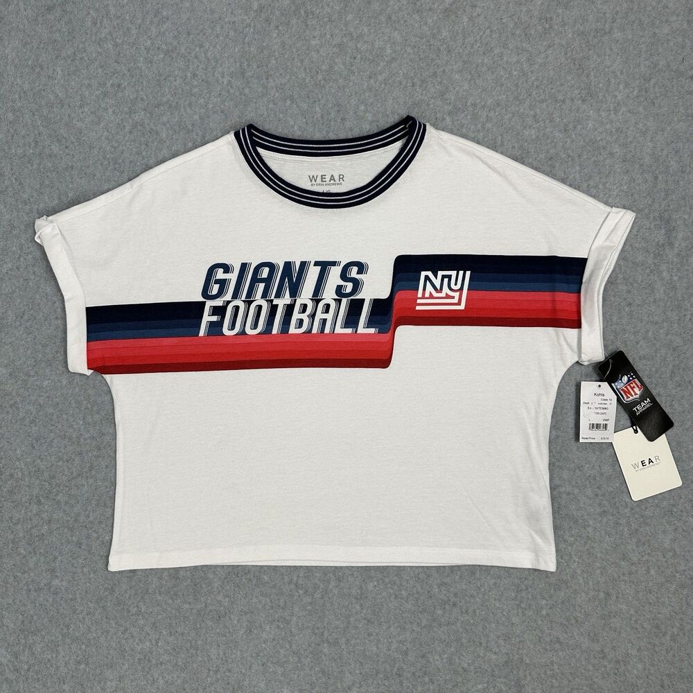 NFL New York Giants Wear by Erin Andrews Cropped Center Stripe Dolman T'shirt L